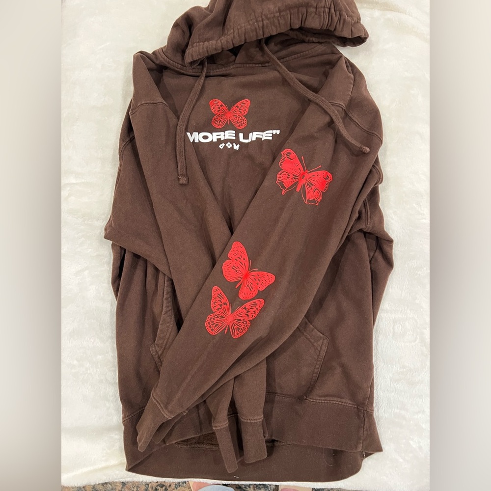 Brown Hoodie with Red Butterfly Design